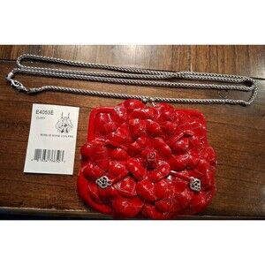 Purse Brighton Rosalie Red Patent Leather Flower Kiss Lock Crossbody Bag